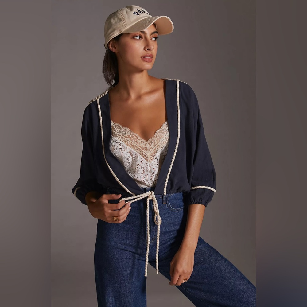 Anthropologie Puff-Sleeve Shrug Kimono Nautical Rope Top OS